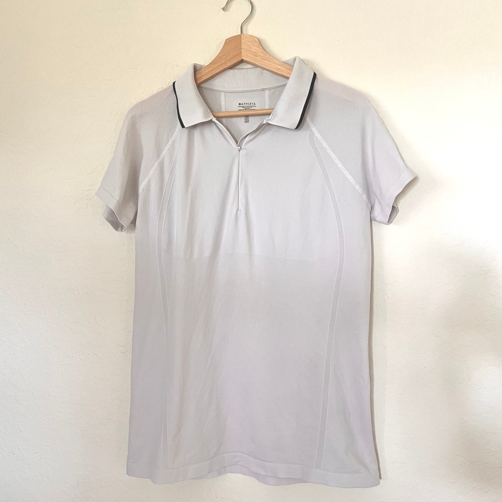 Athleta Momentum Polo Shirt Womens XL Gray White Quarter Zip Golf Tennis 556401